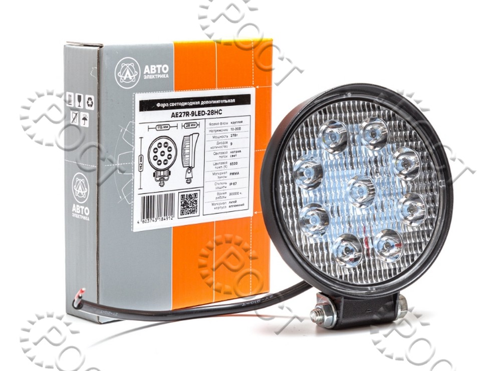 Фара светодиодная дополнительная ( 9 LED) направленный свет (круглая SLIM 115х28х142) крепление по центру (27Вт, 12/24В)