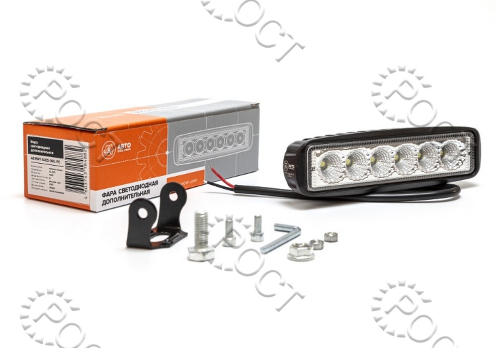 Фара светодиодная дополнительная  ДХО ( 6 LED) рассеянный свет (прямоугольная 155*40*70) крепление по центру (18Вт, 12/24В)