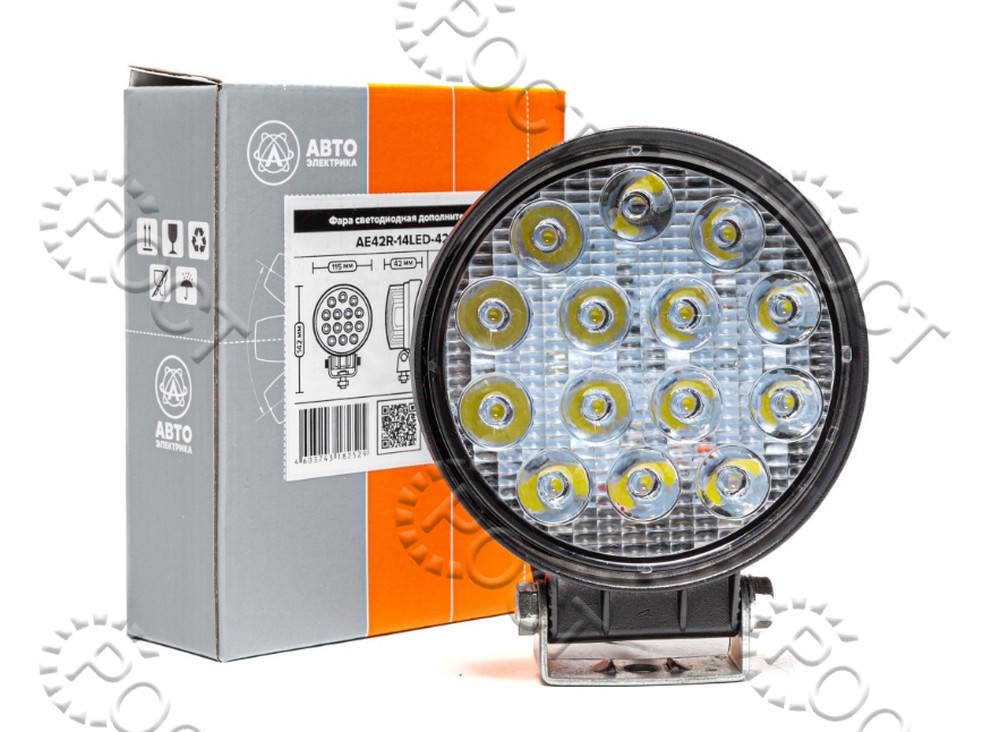 Фара светодиодная дополнительная (14 LED) направленный свет (круглая 115*42*172) крепление по центру (42Вт, 12/24В)