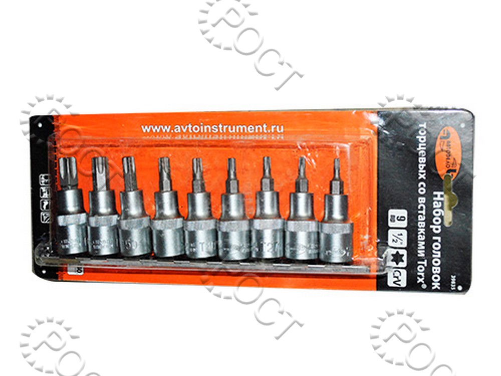 Набор головок TORX 1/2" с вставками (9 предм. T20-T60) планка АвтоDело (39835)