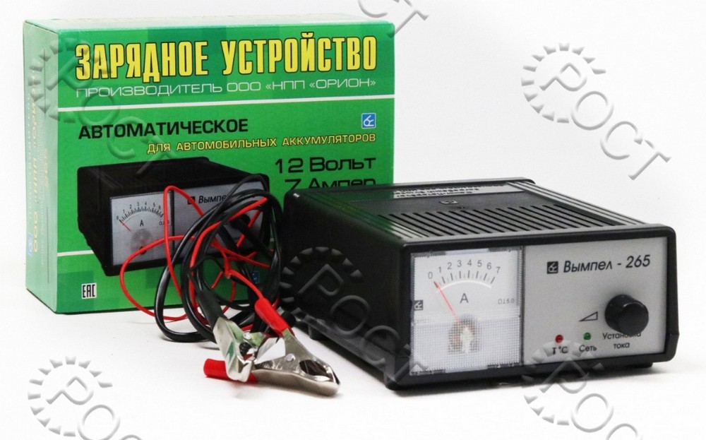 Зарядное устройство для аккумуляторов авто "Вымпел-265" (автомат, 0-7А, 14.8 В, стрелочный амперметр)