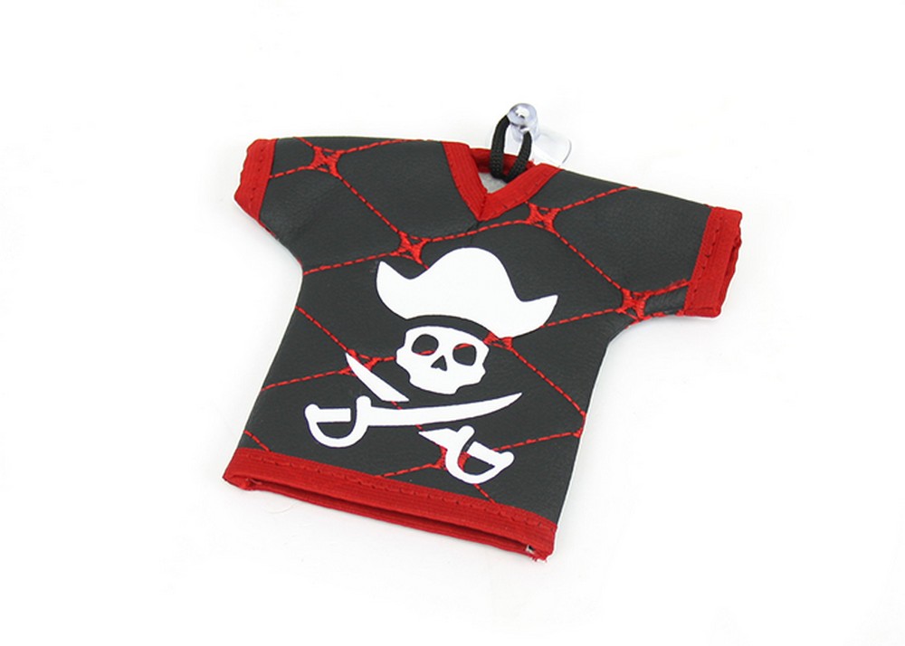 Вымпел рубашка экокожа с рисунком PIRATES (черный + красная окантовка)