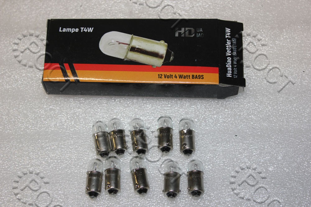 Лампа 12 V  4 W (повторитель, подсветка фар) T4W  BA9s  VETTLER (17159)