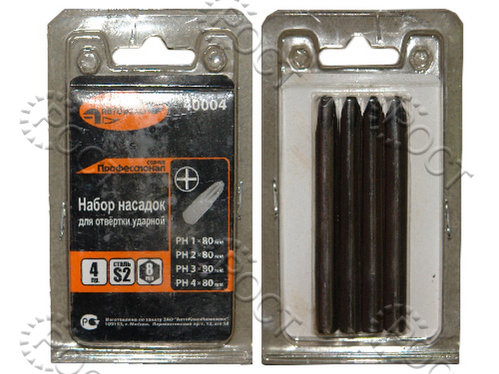 Набор бит PH1-PH4 (крест.) ударных (4 шт, 80мм S2) АвтоDело Professional (40004)