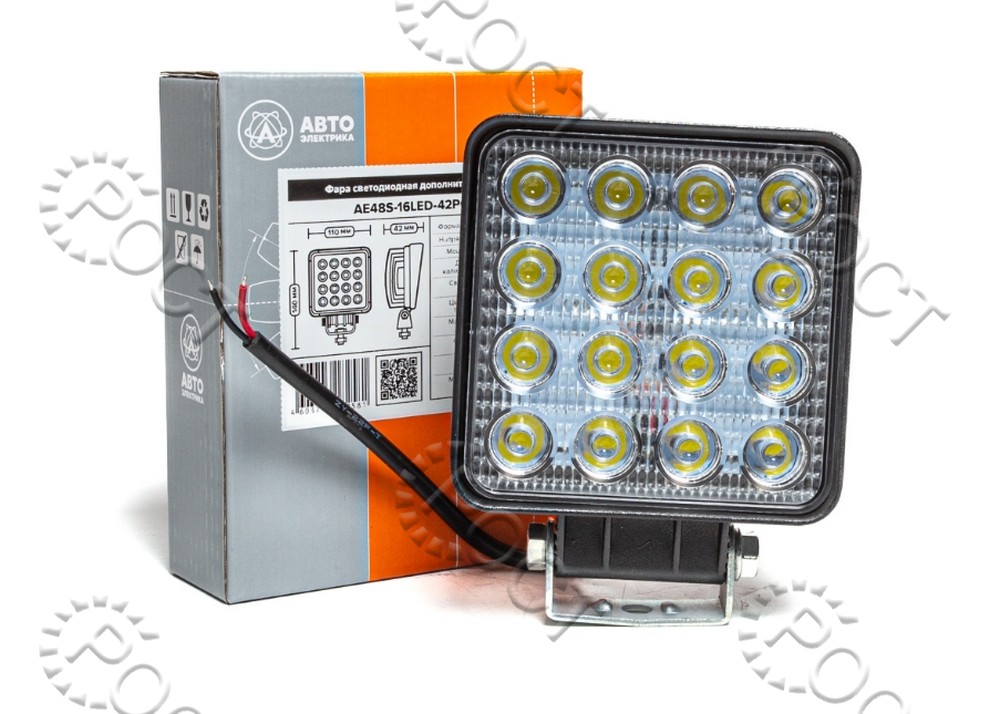 Фара светодиодная дополнительная (16 LED) рассеянный свет (квадратная 110*42*140) крепление по центру (48Вт, 12/24В)