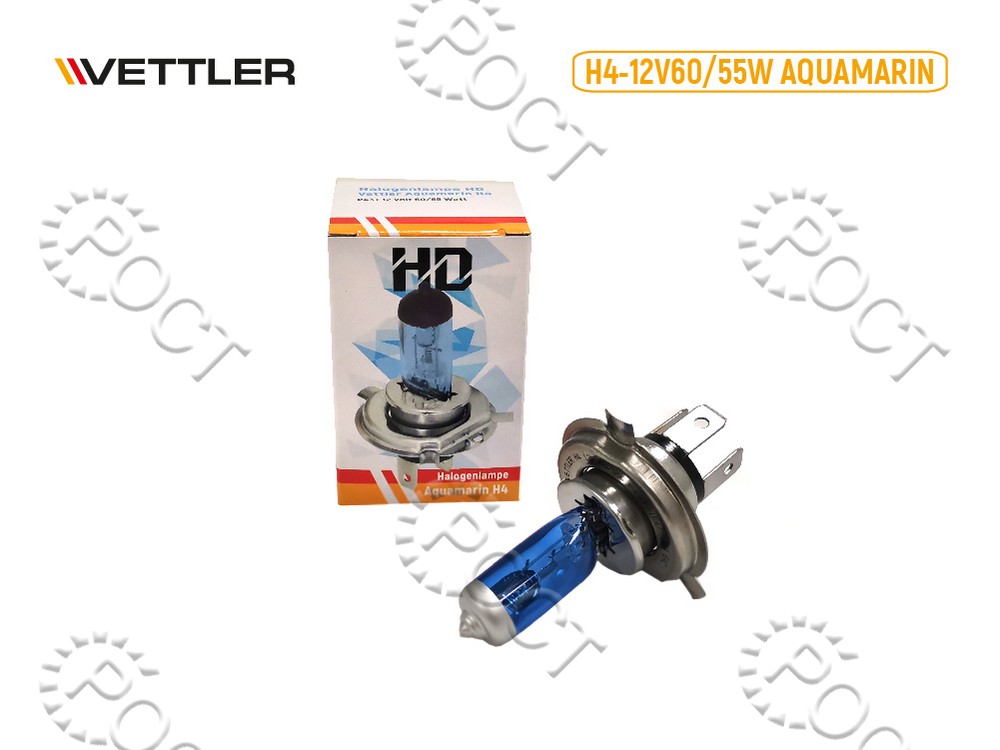 Лампа галогеновая H4 12V  60/55W AQUAMARIN super white (17129)