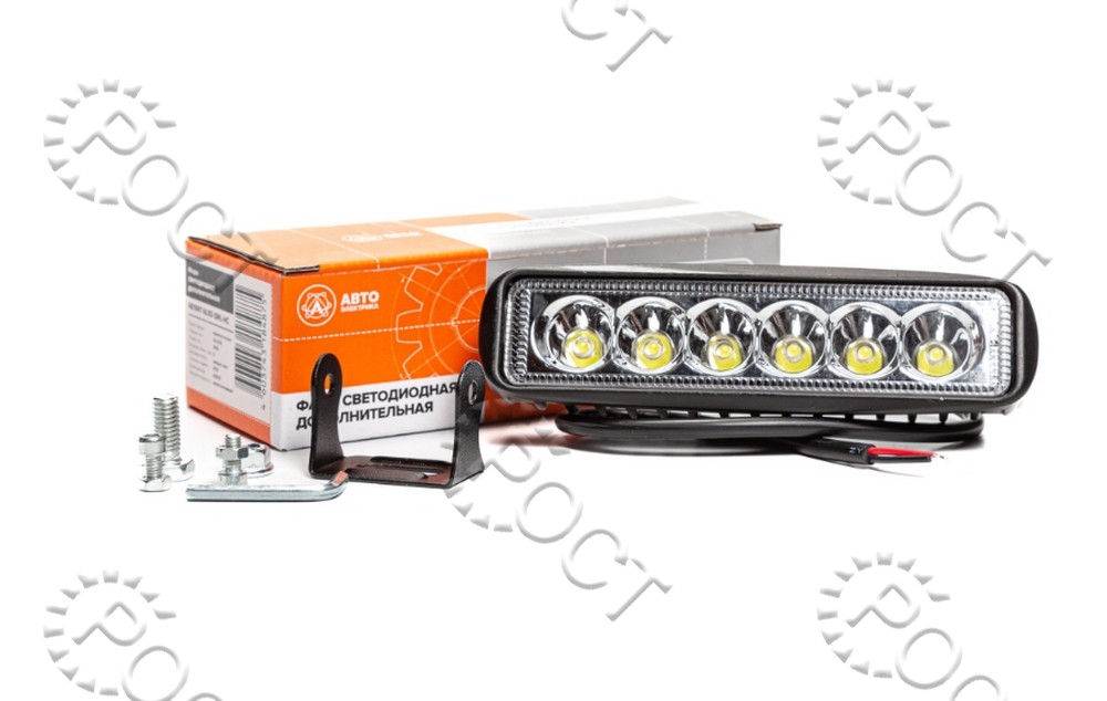 Фара светодиодная дополнительная  ДХО ( 6 LED) направленный свет (прямоугольная 155*40*70) крепление по центру (18Вт, 12/24В)