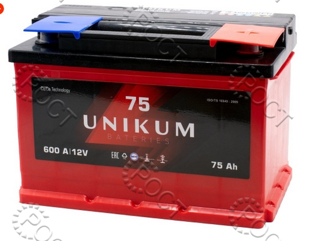 Аккумулятор  75 "UNIKUM" обратная полярность (278*175*190) пусковой ток 600А