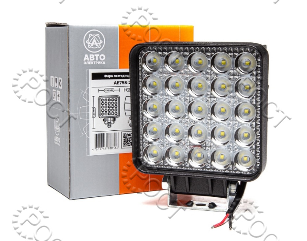 Фара светодиодная дополнительная (25 LED) рассеянный свет (квадратная 110*65*140) крепление по центру (75Вт, 12/24В)