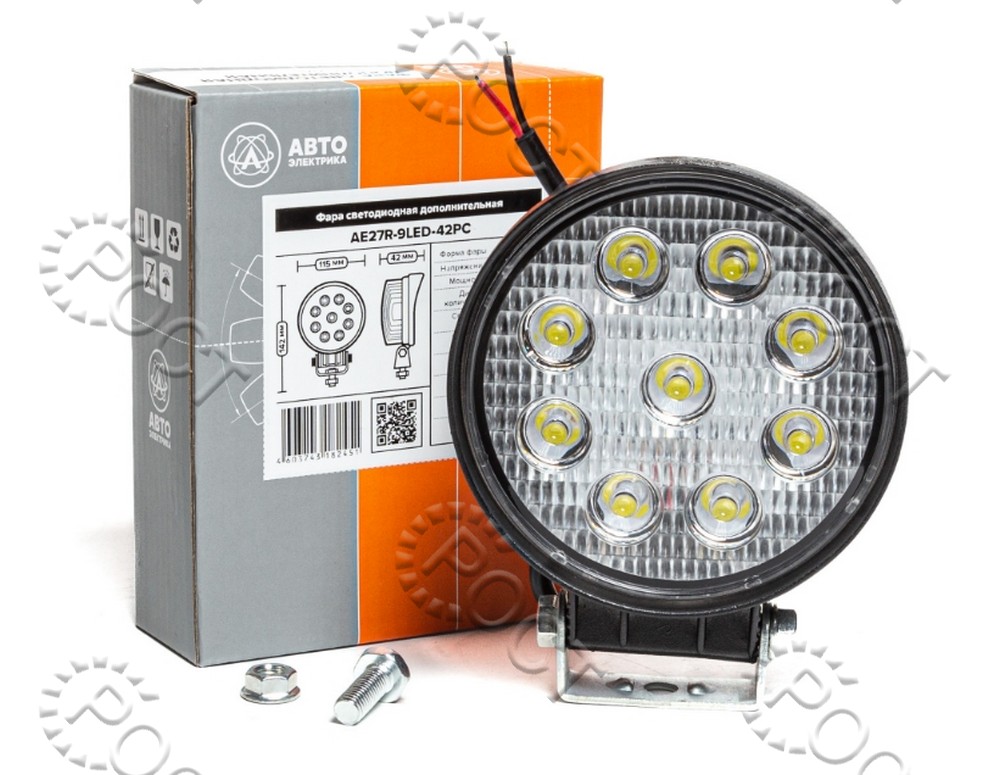 Фара светодиодная дополнительная ( 9 LED) рассеянный свет (круглая 115х42х142) крепление по центру (27Вт, 12/24В)