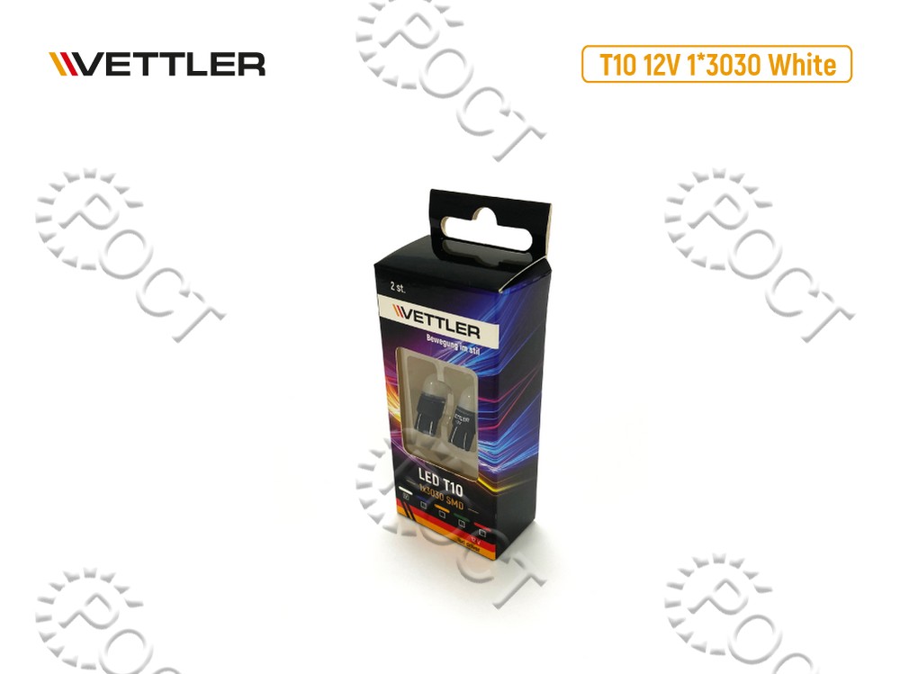 Лампа светодиодная 12 V T10-1*3030 SMD белая повторит, габарит б/цок led driver (к-т 2шт) VETTLER