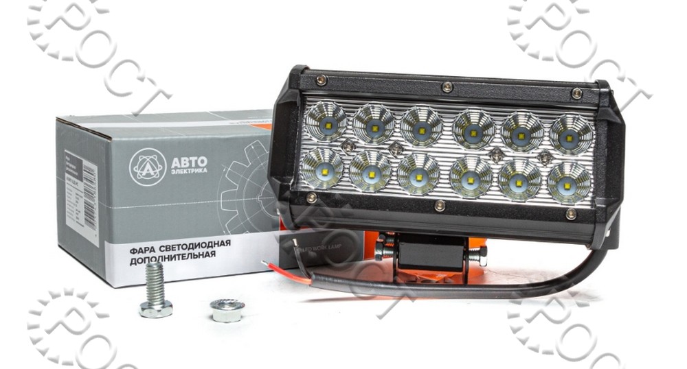 Фара светодиодная дополнительная (12 LED) рассеянный свет (прямоугольная 160*62*85, линзованная) (36Вт, 12/24В)