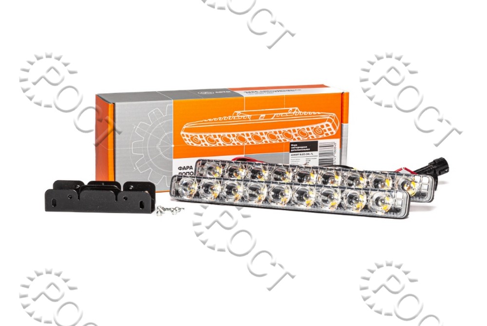 Фара светодиодная дополнительная  ДХО ( 9 LED) направленный свет (прямоугольная L=255мм, линзованная, с бегущим указателем поворотом) к-т 2 шт. (45Вт,