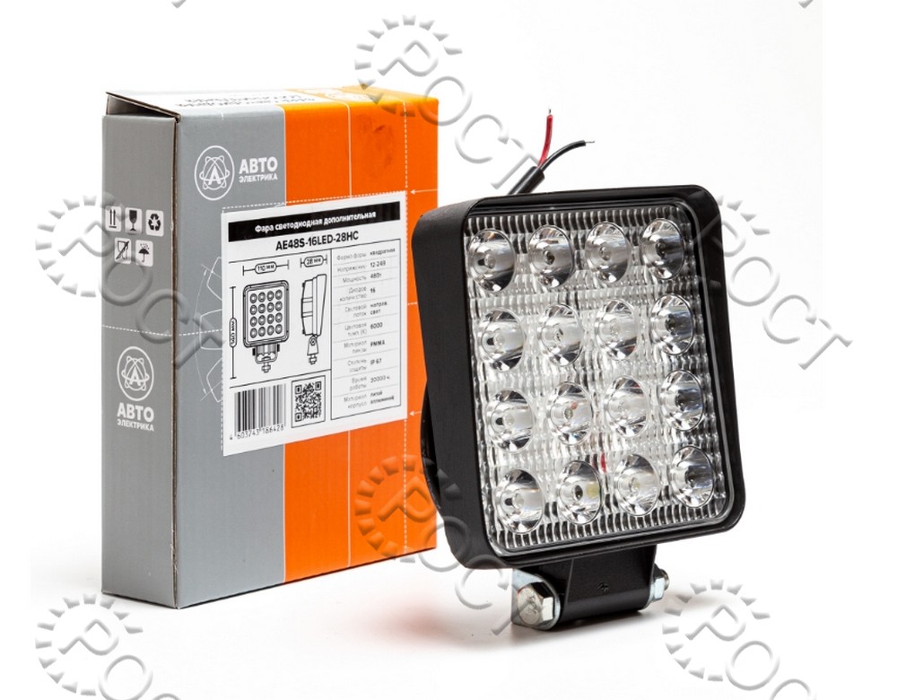Фара светодиодная дополнительная (16 LED) направленный свет (квадратная SLIM 110*28*140) крепление по центру (48Вт, 12/24В)