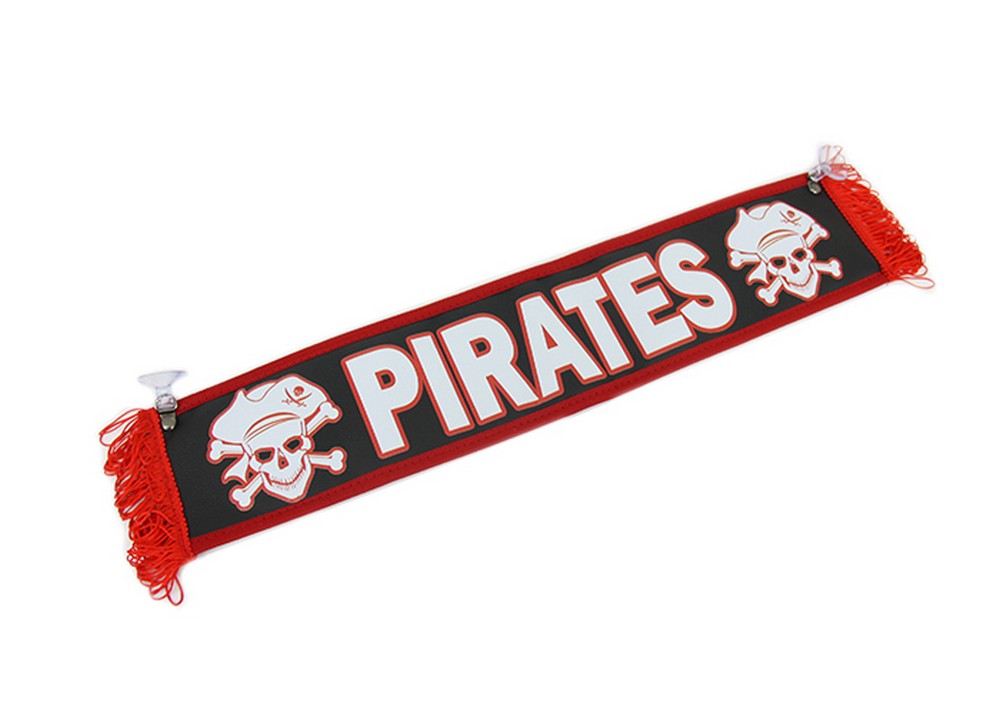 Вымпел прямой (10 x50) экокожа с надписью PIRATES / Пустой (черный + красная бахрома)
