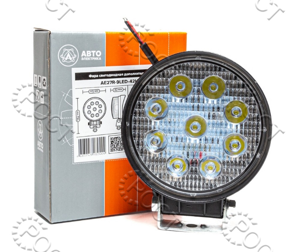 Фара светодиодная дополнительная ( 9 LED) направленный свет (круглая 115х42х142) крепление по центру (27Вт, 12/24В)