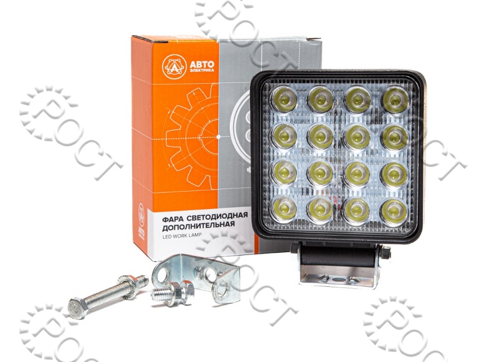 Фара светодиодная дополнительная (16 LED) рассеянный свет (квадратная 110*55*140) крепление по центру (48Вт, 12/24В)