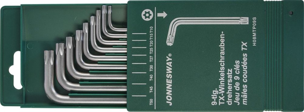 Набор ключей L-образн. TORX  ( 9 предметов) (Т10-Т50) с отверстием JONNESWAY (H08MTP09S)