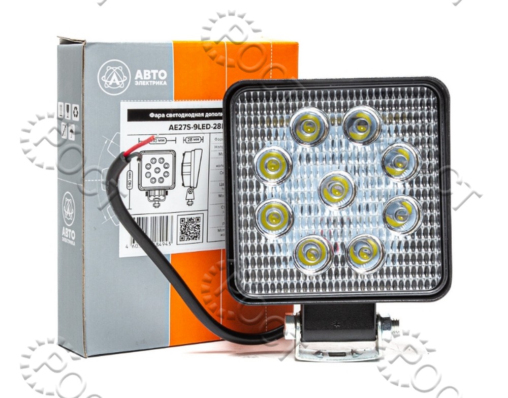 Фара светодиодная дополнительная ( 9 LED) рассеянный свет (квадратная SLIM 110х28х140) крепление по центру (27Вт, 12/24В)