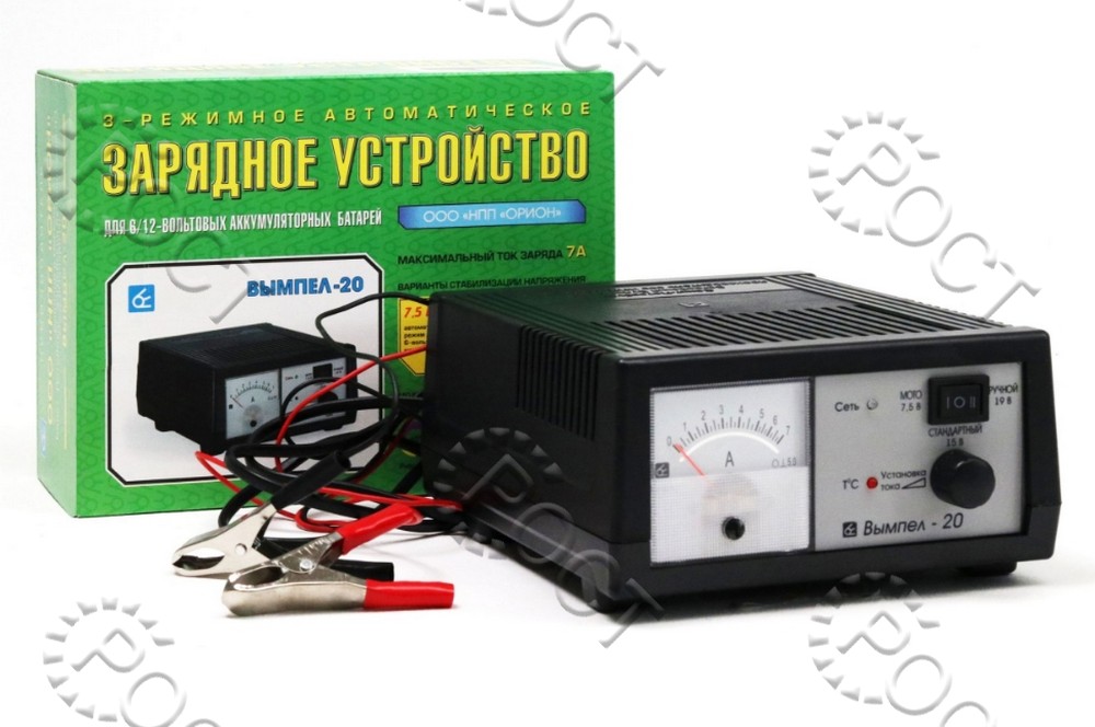 Зарядное устройство для аккумуляторов авто "Вымпел- 20" (автомат, 0-7А, 7.4/14.8/18В, стрелочный амперметр)