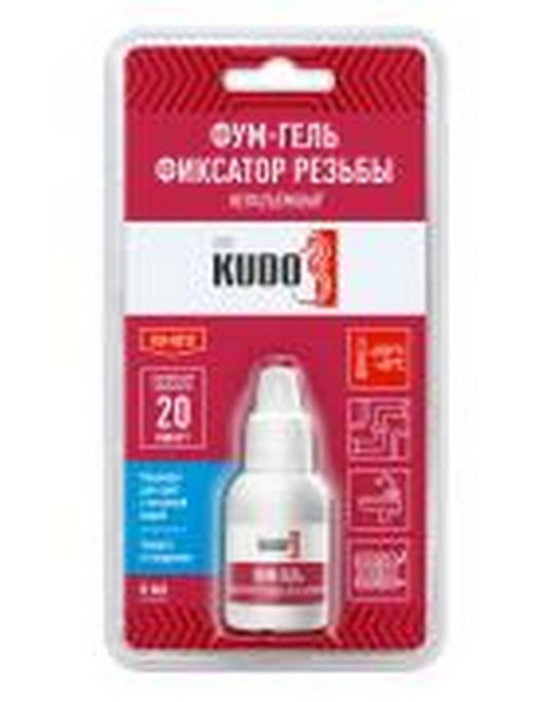 Герметик-фиксатор резьбы KUDO красный анаэробный разъёмный (6 мл) фум-гель сантехнический