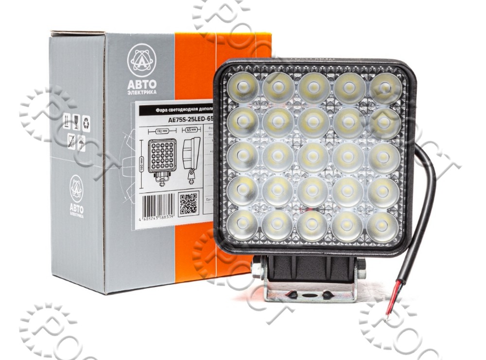 Фара светодиодная дополнительная (25 LED) направленный свет (квадратная 110*65*140) крепление по центру (75Вт, 12/24В)