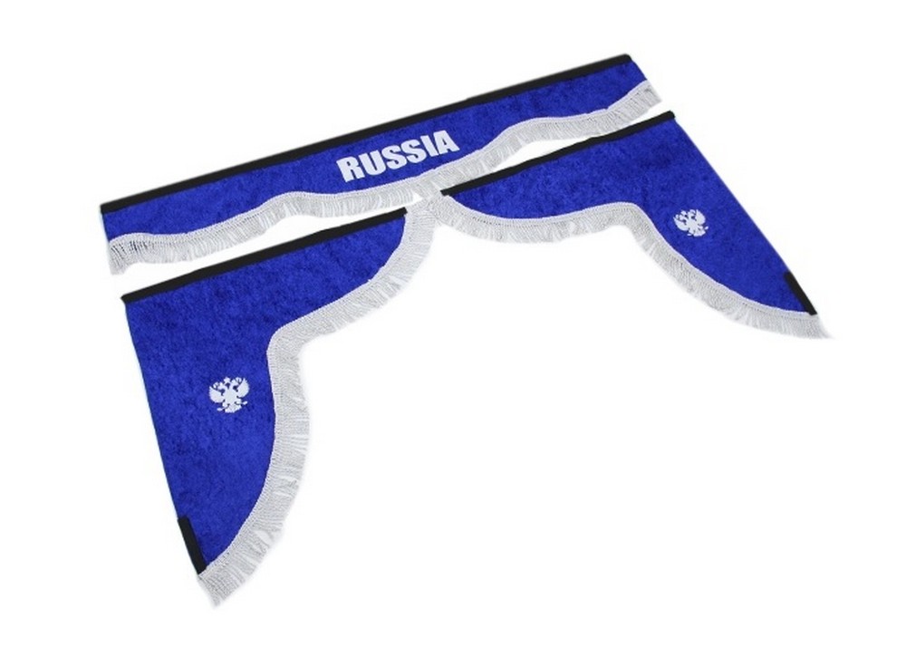 Ламбрекен ширина 1.8м. лобовой с надписью "Russia" + боковые (синий бархат)