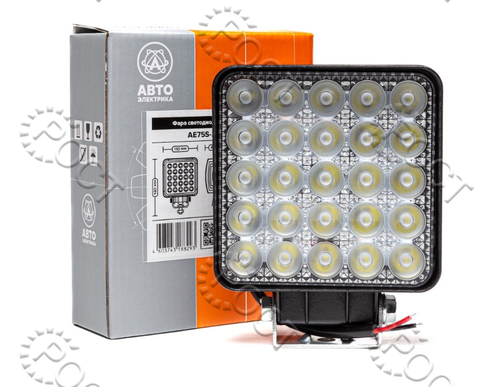 Фара светодиодная дополнительная (25 LED) направленный свет (квадратная 110*42*140) крепление по центру (75Вт, 12/24В)