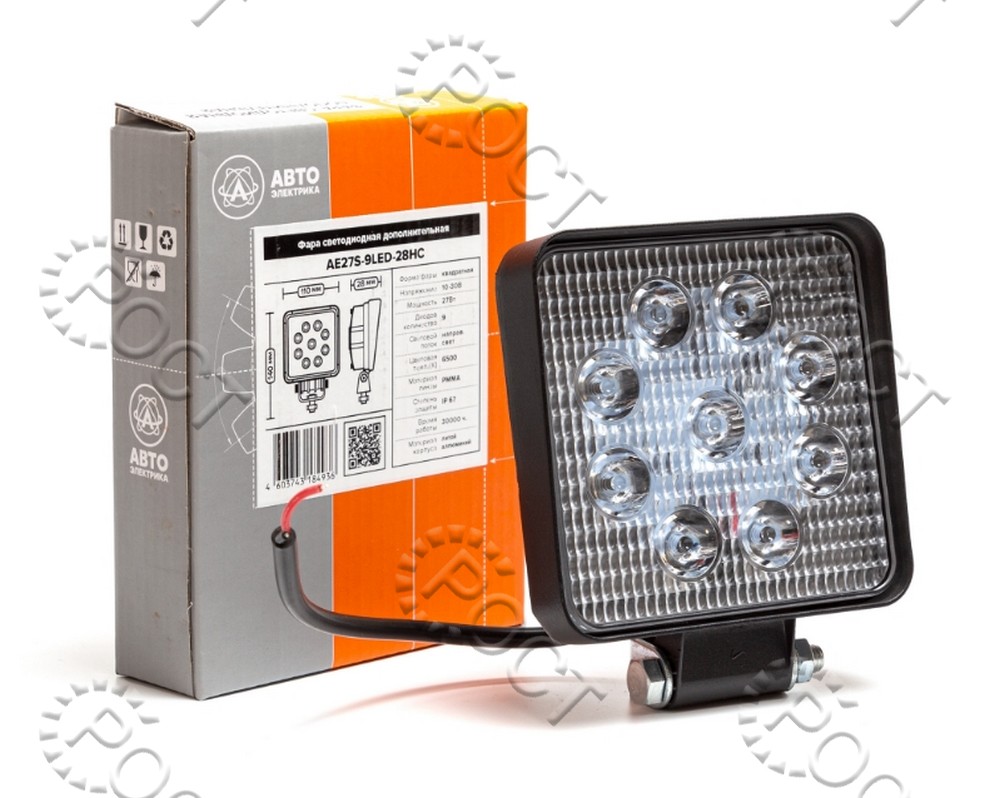 Фара светодиодная дополнительная ( 9 LED) направленный свет (квадратная SLIM 110х28х140) крепление по центру (27Вт, 12/24В)