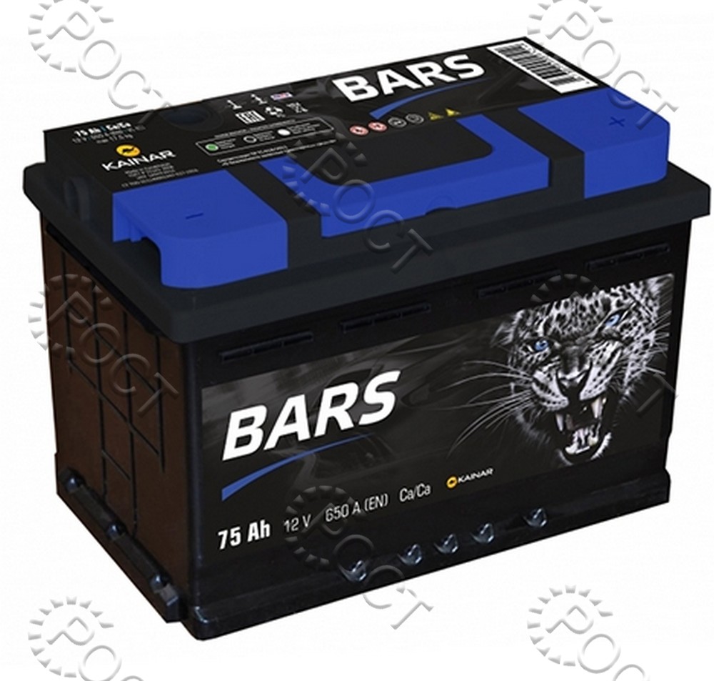 Аккумулятор  75 "BARS SILVER" обратная полярность (278*175*190) пусковой ток 650А