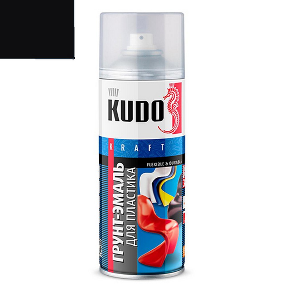 Грунт-спрей KUDO для пластика черный акриловый (RAL 9005) (520мл) (KU-6002)