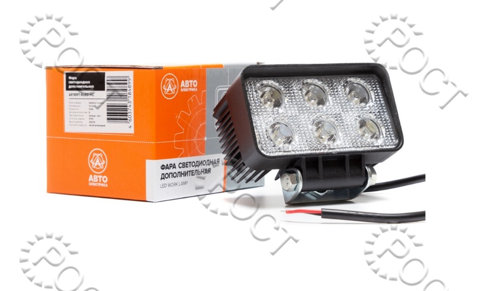 Фара светодиодная дополнительная ( 6 LED) направленный свет (прямоугольная 110*52*81) крепление по центру (18Вт, 12/24В)