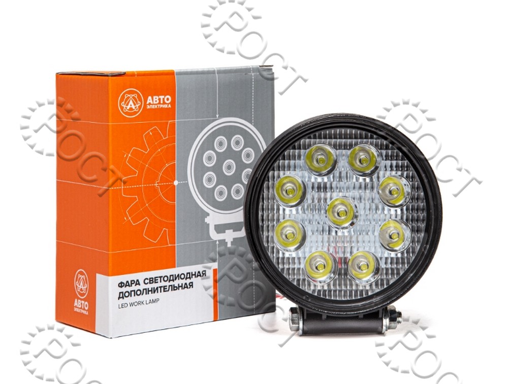 Фара светодиодная дополнительная ( 9 LED) направленный свет (круглая 115х55х142) крепление по центру (27Вт, 12/24В)