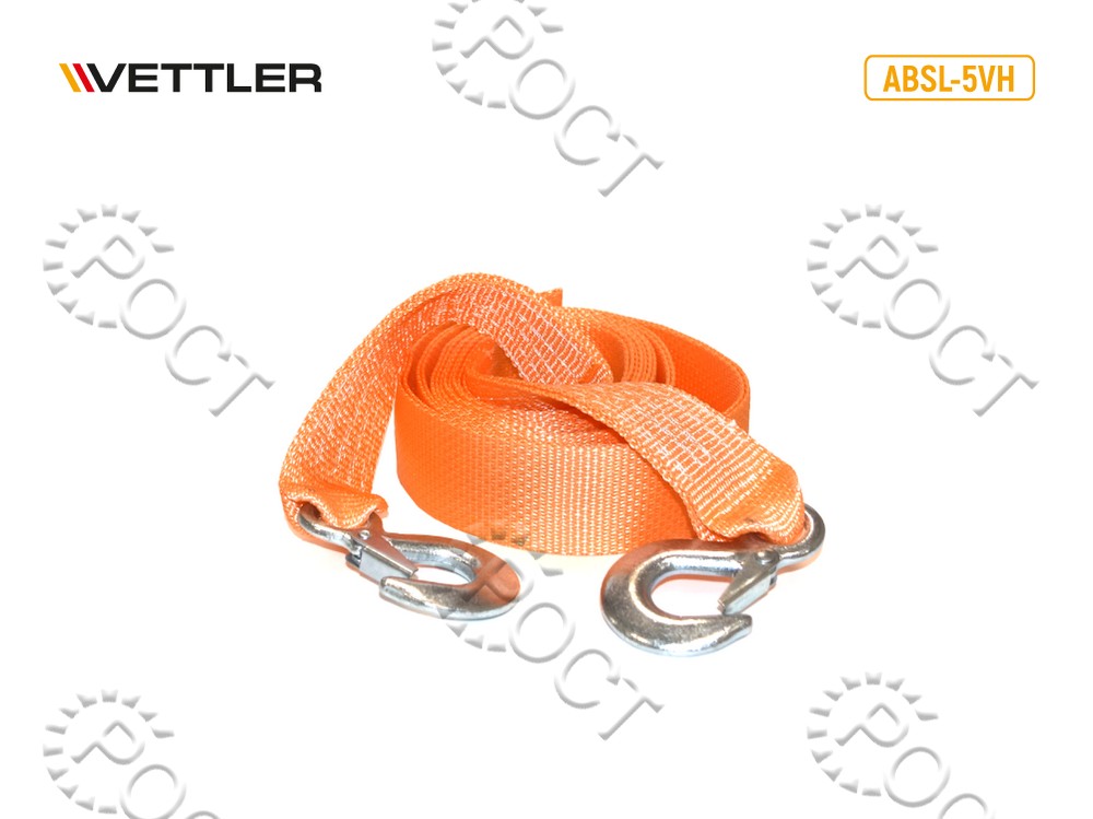Трос буксировочный лента ( 5 т.  5 м) крюк/крюк (50мм) VETTLER Profi