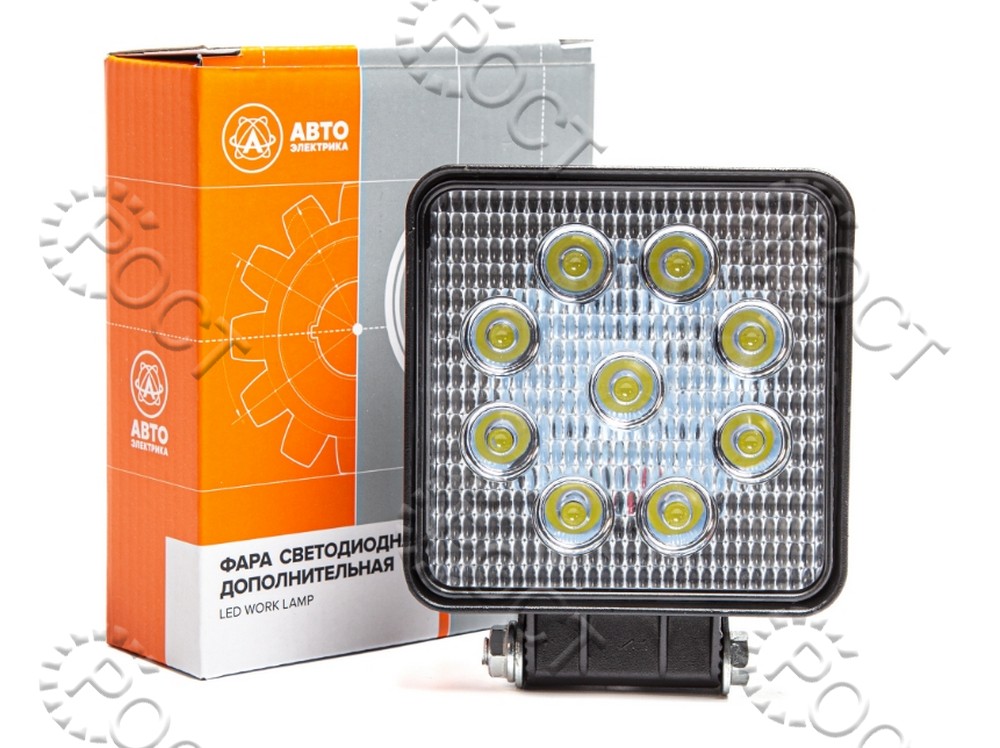 Фара светодиодная дополнительная ( 9 LED) рассеянный свет (квадратная 110х42х140) крепление по центру (27Вт, 12/24В)