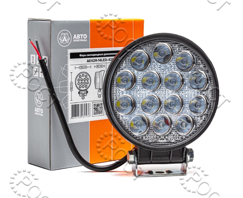 Фара светодиодная дополнительная (14 LED) рассеянный свет (круглая 115*42*172) крепление по центру (42Вт, 12/24В)