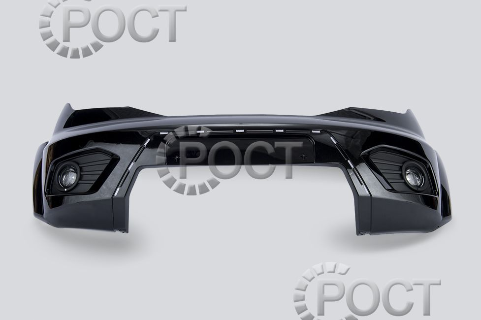 Бампер передний УАЗ Патриот, Пикап рестайлинг с 2014 г.в. с ПТФ, цвет "черный металлик"
