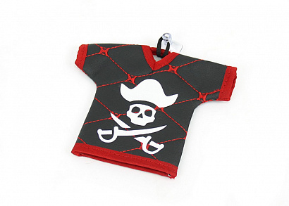 Вымпел рубашка экокожа с рисунком PIRATES (черный + красная окантовка)