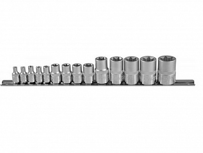 Набор головок TORX 1/2", 1/4", 3/8" (14 пред. E4-E24 мм ) JONNESWAY рельс (S06H414S)