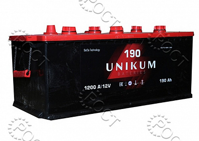 Аккумулятор 190 "UNIKUM" евро полярность (плоская кр.) (524*223*223) пусковой ток 1200А