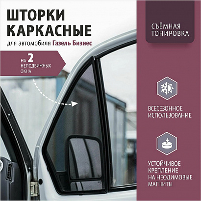 Шторки каркасные (съемная тонировка) Г-3302 Бизнес (светопропуск 20%) на 2 неподвижных окна