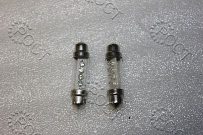 Лампа светодиодная 12 V 10 W 4 LED красная салонная (пальчиковая) (2шт)