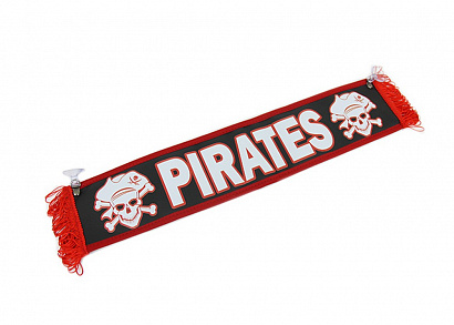 Вымпел прямой (10 x50) экокожа с надписью PIRATES / Пустой (черный + красная бахрома)