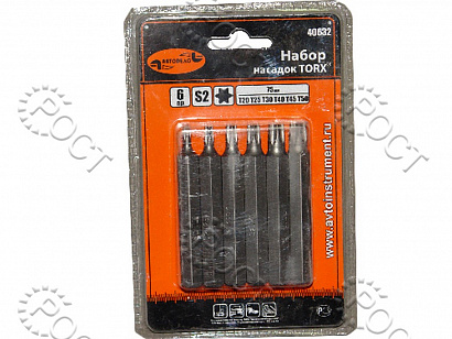 Набор бит TORX (звездочки) 3/8", 75 мм 6 предм. АвтоDело (40633)