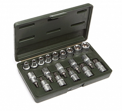 Набор головок TORX и головок со вставкой TORX 1/2" 19 предм. (E10,E11,E12,E14,E16,E18,E20,E22,E24, T